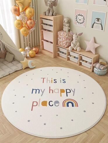 Rainbow Sunshine Area Rug, 5ft Bohemian Kids Room Round Rug, Living Room Decoration Rainbow Rug, Suitable for Children Girls Bedroom, Living Room, Classroom, Non-Slip Washable Decorative Rug in Kuwait