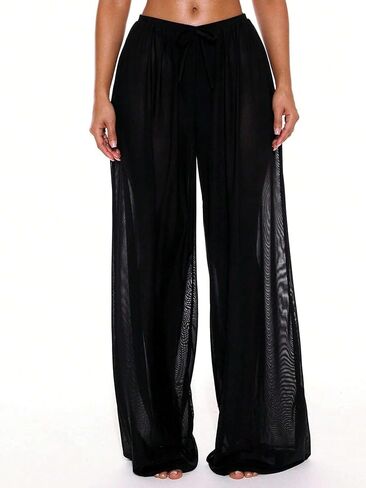 swimsuit coverup for women Low Rise Drawstring Front Wide Leg Trousers Cover Up in Saudi Arabia