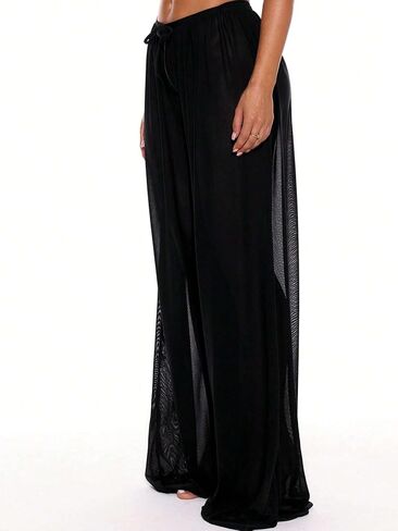 swimsuit coverup for women Low Rise Drawstring Front Wide Leg Trousers Cover Up in Saudi Arabia