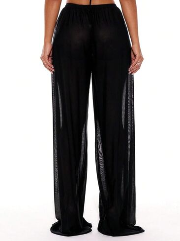 swimsuit coverup for women Low Rise Drawstring Front Wide Leg Trousers Cover Up in Saudi Arabia