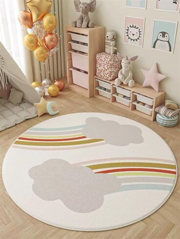 Rainbow Sunshine Area Rug, 5ft Bohemian Kids Room Round Rug, Living Room Decoration Rainbow Rug, Suitable for Children Girls Bedroom, Living Room, Classroom, Non-Slip Washable Decorative Rug in Kuwait