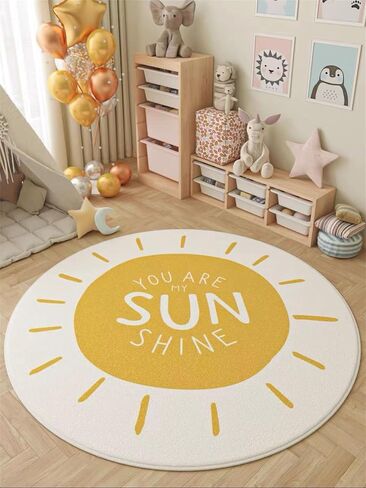 Rainbow Sunshine Area Rug, 5ft Bohemian Kids Room Round Rug, Living Room Decoration Rainbow Rug, Suitable for Children Girls Bedroom, Living Room, Classroom, Non-Slip Washable Decorative Rug in Kuwait