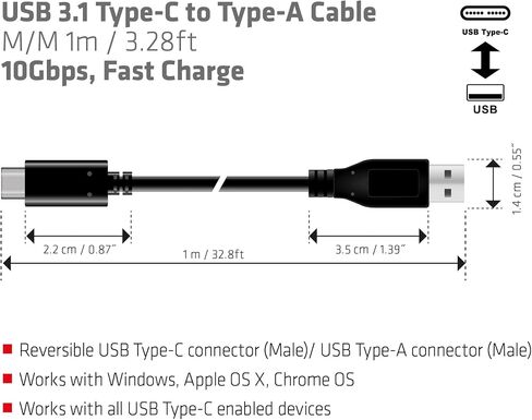 Club3D CAC-1523 USB 3.1 Type-C to USB Type-A Cable, Black in Kuwait