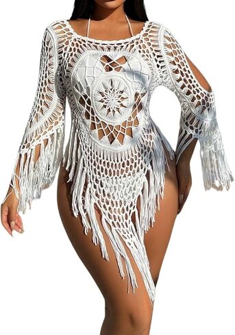 swimsuit coverup for women Sleeve Hollow Out Shoulder Beach Cover Up Dress in Saudi Arabia