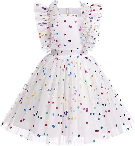 AGQT Girls Birthday Party Dress Polka Dots Sequin Star-Light Princess Tulle Wedding Pageant Evening Gown 3-10 Years in Kuwait