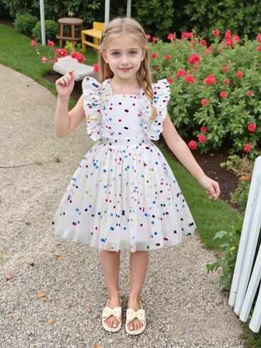 AGQT Girls Birthday Party Dress Polka Dots Sequin Star-Light Princess Tulle Wedding Pageant Evening Gown 3-10 Years in Kuwait