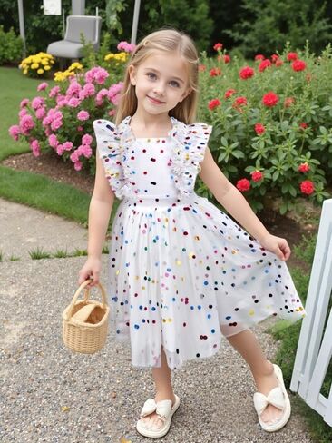 AGQT Girls Birthday Party Dress Polka Dots Sequin Star-Light Princess Tulle Wedding Pageant Evening Gown 3-10 Years in Kuwait
