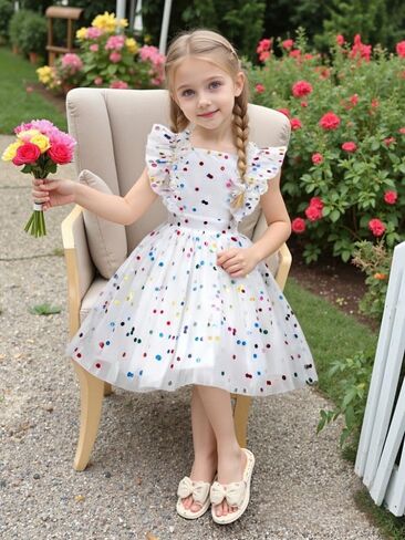 AGQT Girls Birthday Party Dress Polka Dots Sequin Star-Light Princess Tulle Wedding Pageant Evening Gown 3-10 Years in Kuwait