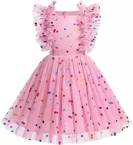 Agqt Girls Birthdy Party Dress Polka Dots Sequin Star-Light Princess Tulle Wedding Pageant Bessing Evening 3-10 Years in Kuwait