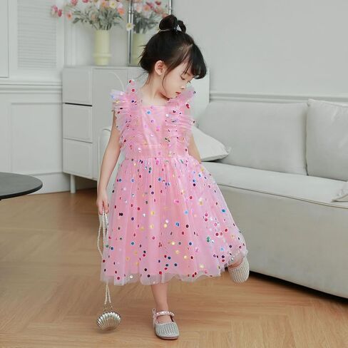 Agqt Girls Birthdy Party Dress Polka Dots Sequin Star-Light Princess Tulle Wedding Pageant Bessing Evening 3-10 Years in Kuwait