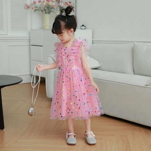 Agqt Girls Birthdy Party Dress Polka Dots Sequin Star-Light Princess Tulle Wedding Pageant Bessing Evening 3-10 Years in Kuwait