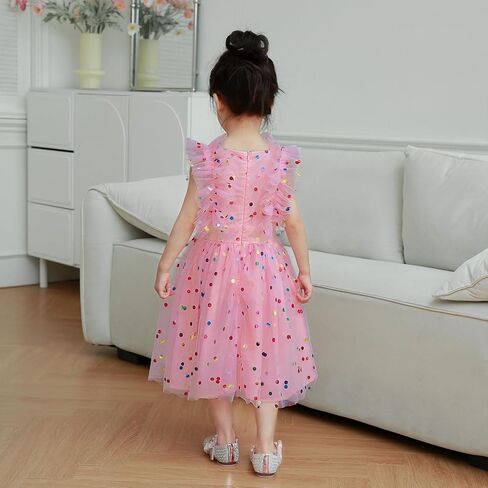 Agqt Girls Birthdy Party Dress Polka Dots Sequin Star-Light Princess Tulle Wedding Pageant Bessing Evening 3-10 Years in Kuwait