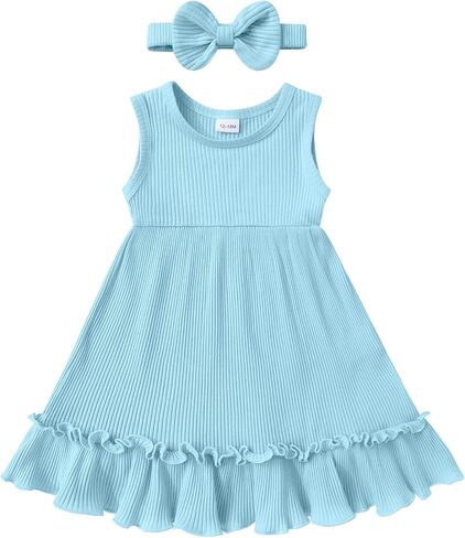 YOUNGER TREE Toddler Girl Summer Sundress Sleeveless Casual Dress Ruffle Hem Cotton Solid Outfits with Bowknot in Saudi Arabia