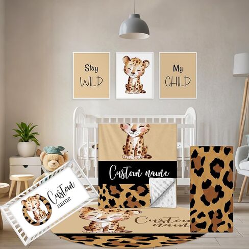 Personalized Baby Bedding Set, 5 Pcs Custom Baby Crib Sets with Name, Bear Toddler Bedding Set for Baby Boys Girls, Double Layer Nursery Flannel Bedding Set, Customized Gifts for Infants Kids in Saudi Arabia