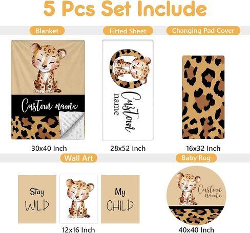 Personalized Baby Bedding Set, 5 Pcs Custom Baby Crib Sets with Name, Bear Toddler Bedding Set for Baby Boys Girls, Double Layer Nursery Flannel Bedding Set, Customized Gifts for Infants Kids in Saudi Arabia