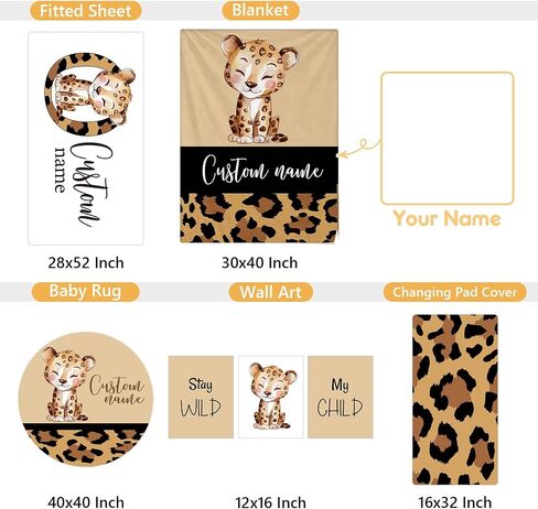 Personalized Baby Bedding Set, 5 Pcs Custom Baby Crib Sets with Name, Bear Toddler Bedding Set for Baby Boys Girls, Double Layer Nursery Flannel Bedding Set, Customized Gifts for Infants Kids in Saudi Arabia
