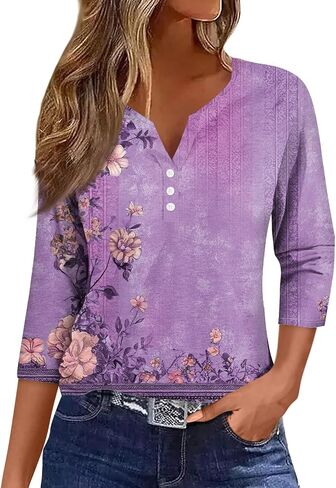 قمم الصيف النسائية بملابس لطيفة 3/4 بطول الأكمام الأعمال غير الرسمية للنساء القمصان البولو tshirts القطن in Kuwait