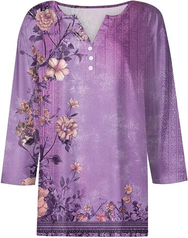 قمم الصيف النسائية بملابس لطيفة 3/4 بطول الأكمام الأعمال غير الرسمية للنساء القمصان البولو tshirts القطن in Kuwait