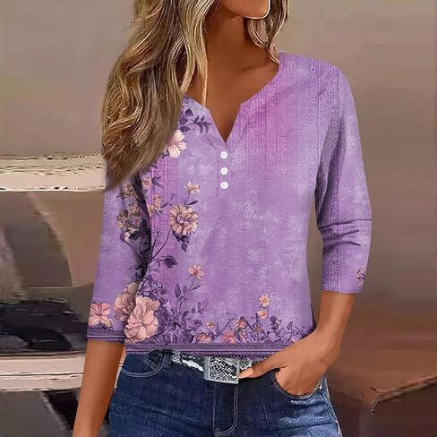 قمم الصيف النسائية بملابس لطيفة 3/4 بطول الأكمام الأعمال غير الرسمية للنساء القمصان البولو tshirts القطن in Kuwait