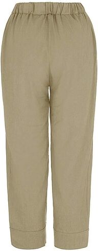 Women's Trousers Cotton and Linen Straight Leg Casual Cropped Pants Beach Vacation Capri Linen Pant with Pockets in Saudi Arabia