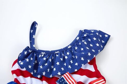 Niyage Toddler Dress Girls 4th of July Independence Baby Stars Stripes American Flag Ruffles One Shoulder Tulle Tutu Sundress in Kuwait