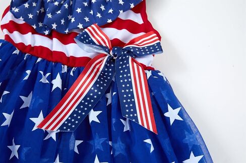 Niyage Toddler Dress Girls 4th of July Independence Baby Stars Stripes American Flag Ruffles One Shoulder Tulle Tutu Sundress in Kuwait