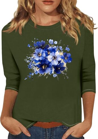 3/4 Length Sleeve Womens Tops Workout Hawaiian Shirts for Women Going Out Cute Summer Blouse Summer Graphic Tees in Kuwait