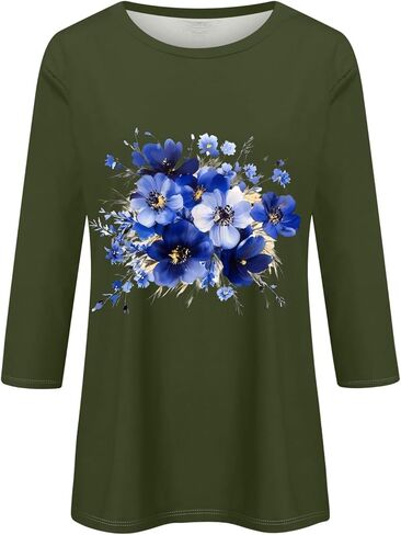 3/4 Length Sleeve Womens Tops Workout Hawaiian Shirts for Women Going Out Cute Summer Blouse Summer Graphic Tees in Kuwait