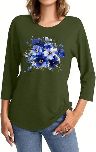 3/4 Length Sleeve Womens Tops Workout Hawaiian Shirts for Women Going Out Cute Summer Blouse Summer Graphic Tees in Kuwait