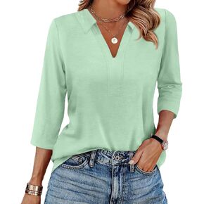 Summer Tops for Women Beach Vacation Clothes Scrubs 3/4 Length Sleeve Womens Blouses Dressy Casual T Shirts Loose