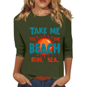 3/4 Length Sleeve Womens Tops for Women Trendy T Shirts Graphic Tees Cute Going Out Outfits Casual Blouses