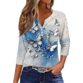 Womens Summer Tops Trendy for Women 2025 Boho Blouses Dressy Casual 3/4 Length Sleeve Y2K Top T Shirts Loose Fit