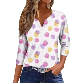 Women Blouses Western Outfit for Concert Outfits 3/4 Length Sleeve Womens Tops Tie Dye Shirt Dressy Casual Going