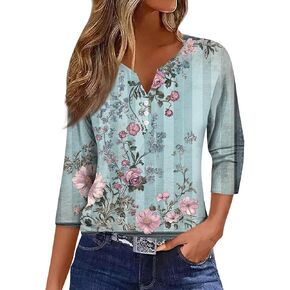 Womens Summer Tops Cute Clothes 3/4 Length Sleeve Business Casual for Women Polo Shirts Tshirts Cotton Loose Fit