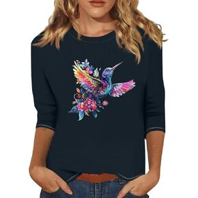 Graphic Tees for Women Summer Tops 3/4 Length Sleeve Womens Travel Outfits Workout Hippie Clothes Blouses