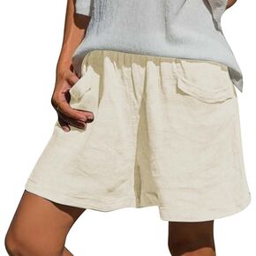 Women's Elastic High Waist Casual Shorts Oversized Slacks Daily Comfort Simple Shorts Beach Short with Pockets