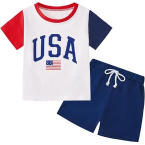 Toddler Boy 4th of July Outfits Short Sleeve T-Shirt Tops and Shorts 2Pcs Summer Outfit Clothes Set for Boys 1-5T
