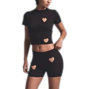 Dawery Heart Hollow Women Pant Suit Solid Slim O-neck Sleeveless Tops High Waist Stretch Long Pants Summer Tracksuits