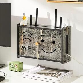WiFi Router Storage Box, WiFi Router Modem, Floating Shelf, Cable Power Plug Wire Storage Boxes, Router Cover Decorative Box for Office and Home(Black Gold Cat)