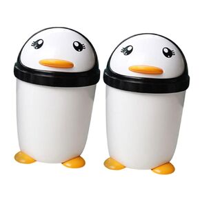 Homoyoyo 2pcs Kids Trash Can: Adorable Penguin Trash Can with Swing Lid - Creative Desk Garbage Bin for Office Car Home - Plastic Wastebasket for Kids Room