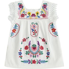 Toddler Baby Girls Mexican Dress Traditional Embroidered Floral Cinco De Mayo Outfit Summer Folklorico Fiesta Dress