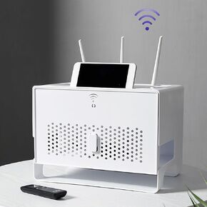 WiFi Router Storage Box, Cable Management + Wi-Fi Router Box 2 in 1, Cable Storage Box, Multi Layer Storage Rack, Router Cover Decorative Box for Office and Home(Gris)