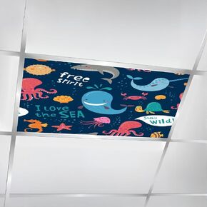 6 Pack Fluorescent Light Covers for Ceiling Lights Cute funny animals seamless Infantile Style nursery art Magnetic Light Filters Diffuser Shade for Classroom Home Office School in Saudi Arabia