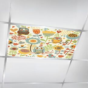 4 Pack Fluorescent Light Covers for Ceiling Lights seamless bird cartoon bedding for kids textile fabric Magnetic Light Filters Diffuser Shade for Classroom Home Office School