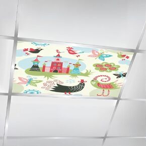 6 Pack Fluorescent Light Covers for Ceiling Lights Animals Seamless cute little lion giraffe birds flowers herbs Magnetic Light Filters Diffuser Shade for Classroom Home Office School