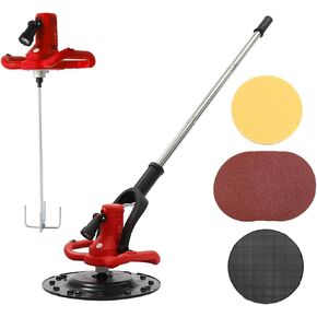 Concrete Trowel with Mixing Rod, Concrete Mixer, 80-200RPM Wall Smoothing Polishing Machine with Extension Rod Electric Plaster Mortar Cement Putty Trowel 1680W (Yellow)