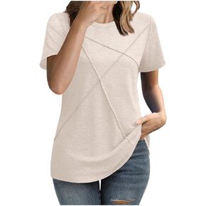 Womens Tops Short Sleeve T-Shirts Blouses Dressy Casual Business Pleated Summer Fashion Basic Soft Comfy Clothes