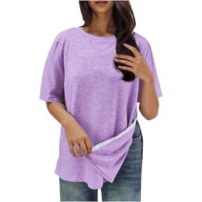 Womens Tops Short Sleeve Crew Neck Tshirts Loose Fit Casual Breastfeeding Tops Side Button Open Tee Summer Clothes