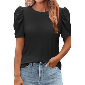 Womens Summer Short Sleeve Shirts Trendy T-Shirts Dressy Casual Blouse Crew Neck Tunics Fashion Tops Outfits Clothes