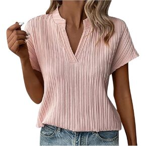 Womens Summer Tops Trendy Textured Short Sleeve T Shirts V Neck Business Casual Outfits Dressy Tees Work Blouses